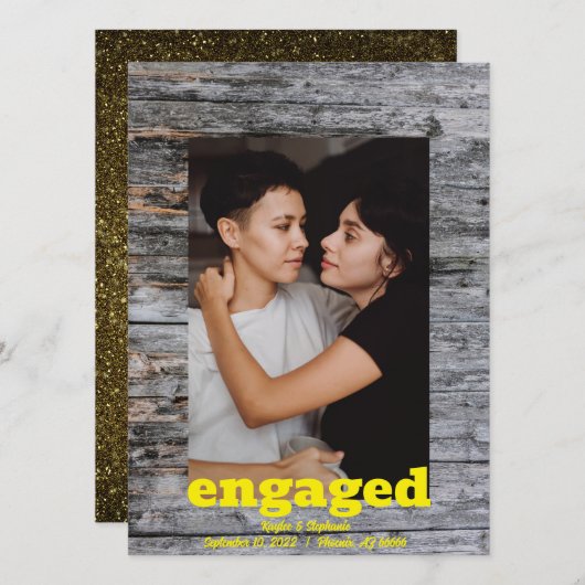 Rustikales Holz rettet die Daten - Foto Verlobung Save The Date (Vorne/Hinten)