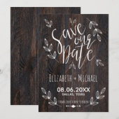 Rustikales Holz Rettete unser Datum Weiße Typograf Save The Date (Vorne/Hinten)
