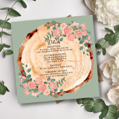 Rustikales Holz Rings Wasserfarbe Rosen Grün Begleitkarte