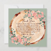 Rustikales Holz Rings Wasserfarbe Rosen Grün Dankeskarte (Vorderseite)