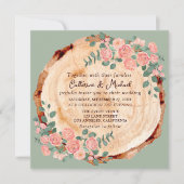 Rustikales Holz Rings Wasserfarbe Rosen Grün Einladung (Vorderseite)