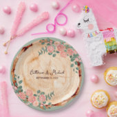 Rustikales Holz Rings Wasserfarbe Rosen Grün Pappteller (Party)