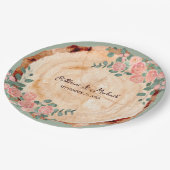 Rustikales Holz Rings Wasserfarbe Rosen Grün Pappteller (Schrägansicht)