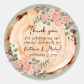 Rustikales Holz Rings Wasserfarbe Rosen Grün Runder Aufkleber (Vorderseite)