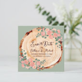 Rustikales Holz Rings Wasserfarbe Rosen Grün Save The Date (Stehend Vorderseite)