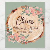 Rustikales Holz Rings Wasserfarbe Rosen Grün Weinetikett (Einzelnes Label)