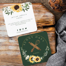 Rustikales Holz Rolling Button Gelbe Sonnenblume B Quadratische Visitenkarte