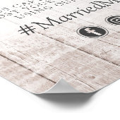 Rustikales Holz Romantische Rose Hochzeitshashtag Poster (Ecke)