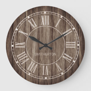 Rustikales Holz römische Zahlen Landhaus Name Große Wanduhr