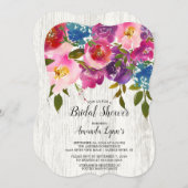 Rustikales Holz Rosa Blume Brautdusche Einladung (Vorne/Hinten)