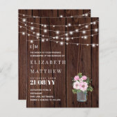 Rustikales Holz Rosa Blume Hochzeit Einladungen (Vorne/Hinten)