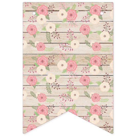 Rustikales Holz Rosa Blume Kinderduschbanner Wimpelkette (Erste Fahne)