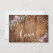 Rustikales Holz, rosa Blume & Licht mit Typografie RSVP Karte (Rückseite)