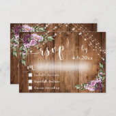 Rustikales Holz, rosa Blume & Licht mit Typografie RSVP Karte (Vorne/Hinten)