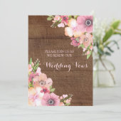 Rustikales Holz Rosa Blume Vow Erneuerbare Einladu Einladung (Stehend Vorderseite)
