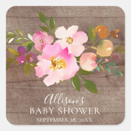 Rustikales Holz Rosa Blumenknecht Umschlag Aufkleb Quadratischer Aufkleber