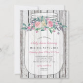 Rustikales Holz Rosa Blumenkronenjar Babydusche Einladung (Vorderseite)