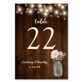 Rustikales Holz rosa Blumenmason Jar | Hochzeit Tischnummer