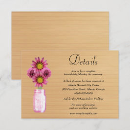 Rustikales Holz rosa Blumenmason Jar Hochzeitdetai Begleitkarte