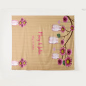 Rustikales Holz Rosa Blumenmason Jars Foto Hinterg Wandteppich (Vorderseite (Horizontal))