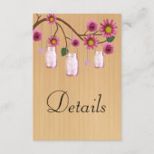 Rustikales Holz rosa Blumenmason Jars Hochzeitsdet Begleitkarte (Vorderseite)