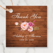 Rustikales Holz Rosa Blush Blumenzehen Vielen Dank Geschenkanhänger (Vorderseite)