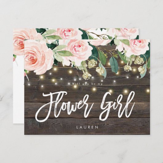 rustikales Holz rosa Blüte werden Sie meine Blume Ankündigungspostkarte (Vorne/Hinten)