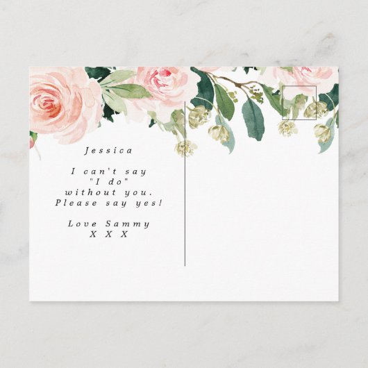 rustikales Holz rosa Blüte werden Sie meine Blume Ankündigungspostkarte (Rückseite)