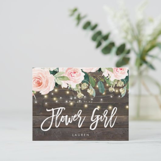 rustikales Holz rosa Blüte werden Sie meine Blume Ankündigungspostkarte (Stehend Vorderseite)