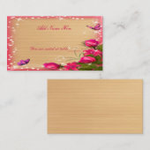 Rustikales Holz Rosa Blütenschmetterling Hochzeits Platzkarte (Vorne/Hinten)