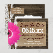 Rustikales Holz rosa Daisy Save the Date Postkarte (Vorne/Hinten)