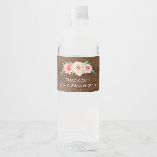 Rustikales Holz Rosa Flasche Wasser Etikett (Vorderseite)