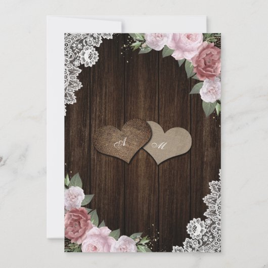 Rustikales Holz Rosa Flora Quinceñera Einladung (Rückseite)