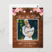 Rustikales Holz Rosa Foto Save the Date Postkarte (Vorne/Hinten)
