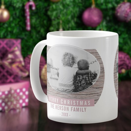 Rustikales Holz Rosa Frohe Weihnachtsfamilie Foto Kaffeetasse