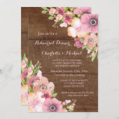 Rustikales Holz Rosa Probe Abendessen Party Einladung (Vorne/Hinten)