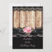 Rustikales Holz rosa Rosa Black Lace Bogen 50. Geb Einladung (Vorderseite)