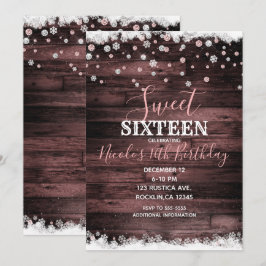 Rustikales Holz rosa Rose Schnee Winter Sweet 16 P Einladung