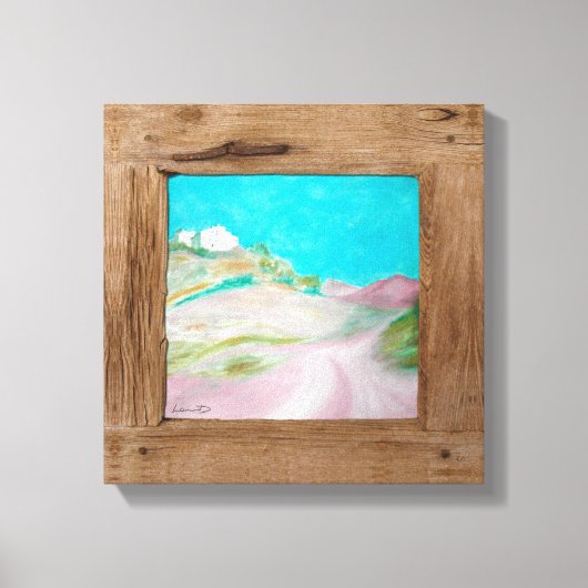 Rustikales Holz rosa türkisfarbene Landschaft Lein Leinwanddruck (Vorderseite)