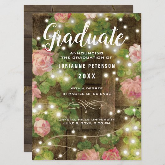 Rustikales Holz Rose Blumenstrauß Abschluss Ankündigung (Vorne/Hinten)