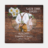 Rustikales Holz-Rose-Foto Speichern Sie das Datums Magnet (Vorne)