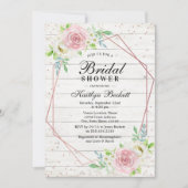 Rustikales Holz Rose Gold Foil Blumenstrauß Brautp Einladung (Vorderseite)