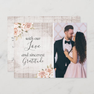 Rustikales Holz & Rose Shabby Wedding Vielen Dank Postkarte