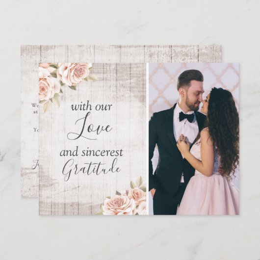 Rustikales Holz & Rose Shabby Wedding Vielen Dank Postkarte (Vorne/Hinten)