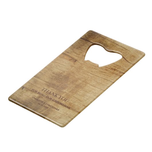 Rustikales Holz rostfreie Stahlflasche Geldbeutel Flaschenöffner (Rückseite Schrägansicht)