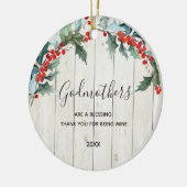 Rustikales Holz Rote Flora Godmütter Weihnachten Keramik Ornament (Links)