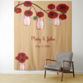 Rustikales Holz Rote Flora Mason Jars Foto Hinterg Wandteppich (Beispiel)