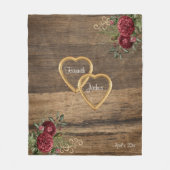 Rustikales Holz Rote Rosen Gold Rahmen Personalisi Fleecedecke (Vorderseite)