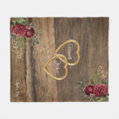 Rustikales Holz Rote Rosen Gold Rahmen Personalisi Fleecedecke (Vorderseite (Horizontal))