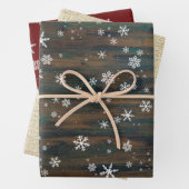 Rustikales Holz Rote Schneeflocken Weihnachtsfeier Geschenkpapier Set (Beispiel)